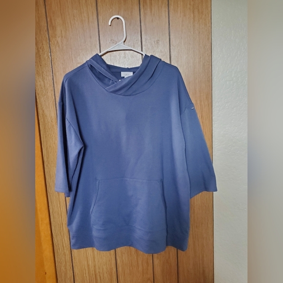 J Jill Fit Periwinkle short sleeve hoodie w/ kangaroo pocket.   Size M. - Picture 3 of 8